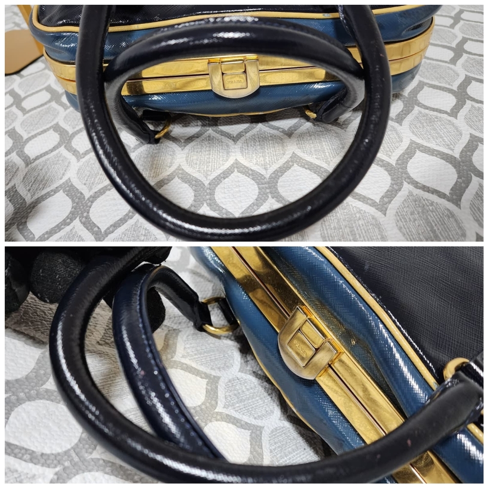 Prada Saffiano Vernice Pyramid Bag Navy Blue - Picture 11 of 15